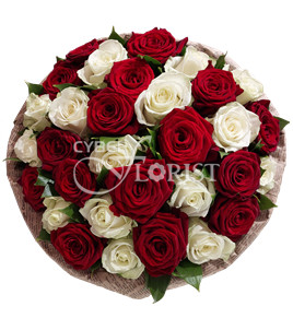 bouquet of red and white roses